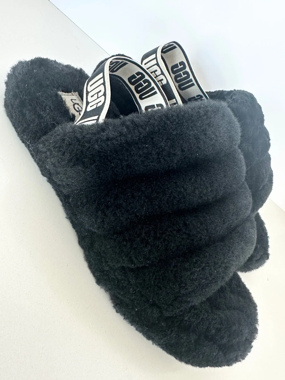 UGG Fluff Yeah Slide Sandal Kids Size 5 Women’s Size 6.5 Black